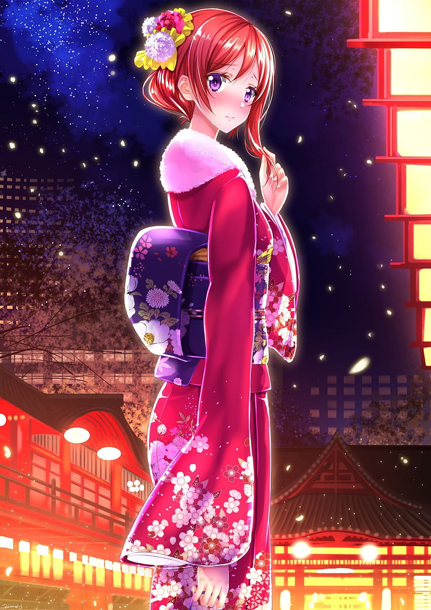 Love live school idol anime series girl kimono pink beautiful wallpaper ponsel HD