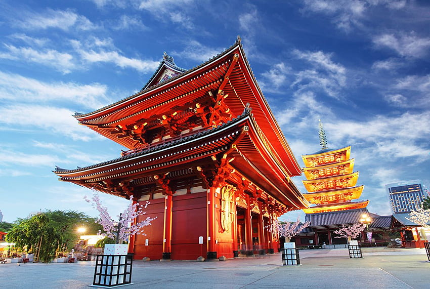 Токио Япония Асакуса Канон Храм Храмове Градове Дизайн HD тапет