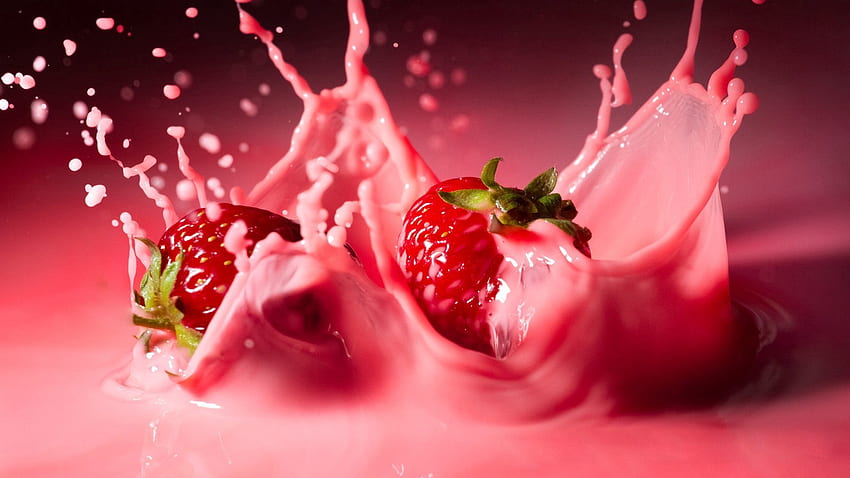 Erdbeere, Makro, Spray, Splash, Flüssigkeit HD-Hintergrundbild