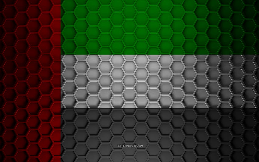 Bendera Uni Emirat Arab, UEA, tekstur segi enam 3d, Uni Emirat Arab, tekstur 3d, bendera 3d Uni Emirat Arab, tekstur logam, bendera Uni Emirat Arab, bendera UEA Wallpaper HD