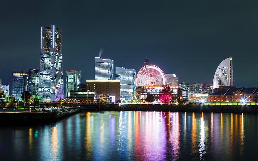 Yokohama, , night, Yokohama Landmark Tower, skyscrapers, Yokohama skyline, Yokohama cityscape, Japan HD wallpaper