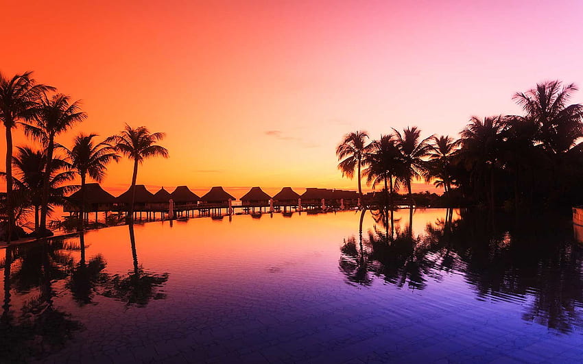 Najlepsze romantyczne wyspy świata. Podróże + Wypoczynek, Bora Bora Zachód słońca Tapeta HD