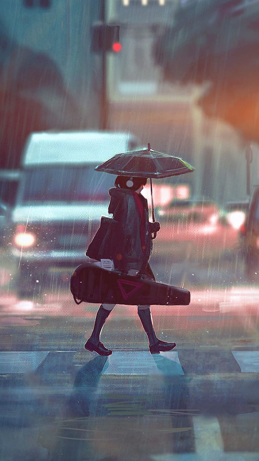 iPhone X yağmurlu bir gün anime boya kız sanat illüstrasyon parlama HD telefon duvar kağıdı
