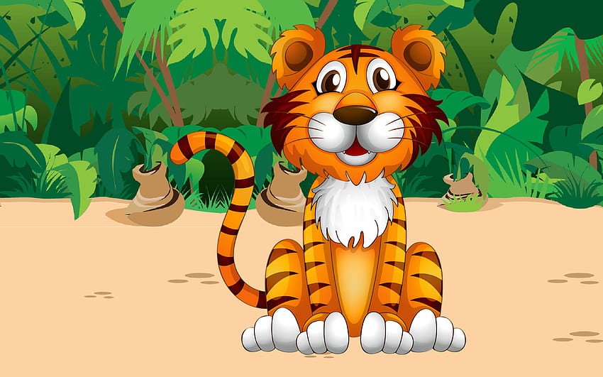 Cute Tiger Jungle Plant Cartoon Pretty For Mobile Phones Tablet And Pc, Tigers Cartoon HD wallpaper