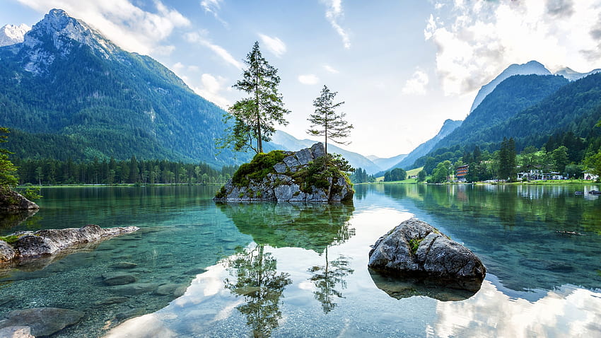 Lago Hintersee, Alpes, Lago, Montanhas, Alemanha papel de parede HD