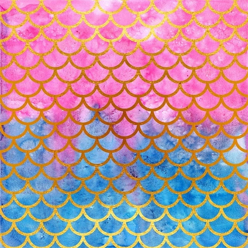 DaShan 夏のパーティーの背景 ft 抽象的な魚の鱗のグラフィック 背景 マーメイド ゴールデン グリッター ライン ピンク ブルー 水彩 スカマ 海 海 赤ちゃん 女の子 ポートレート 撮影 装飾: カメラ & HD電話の壁紙