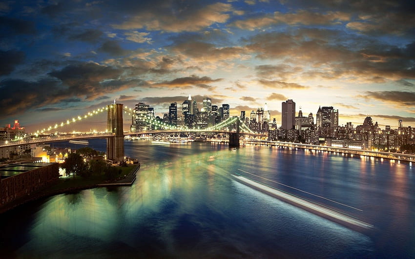 New York City, Brooklyn Bridge View, Brooklyn Sunset HD wallpaper