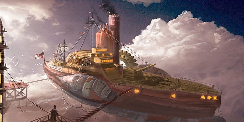 kapal udara steampunk Kapal fantasi Seni ber Wallpaper HD