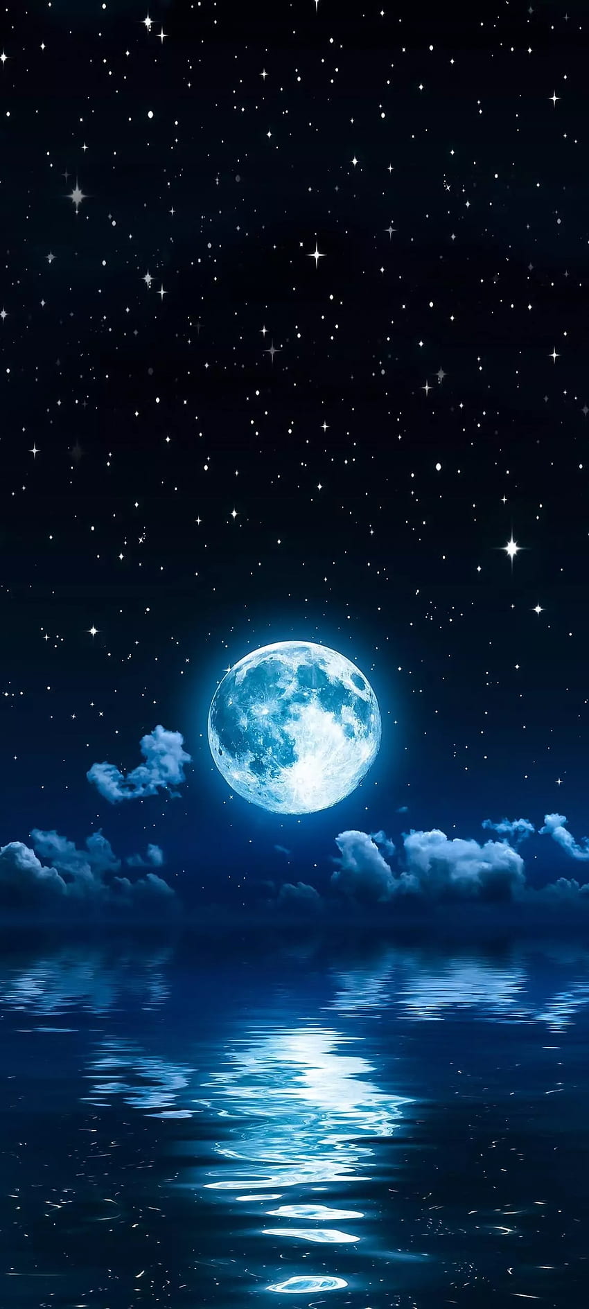 Night Sky Moon Stars Clouds Midnight Blue Metallic Gold Feature Wallpaper