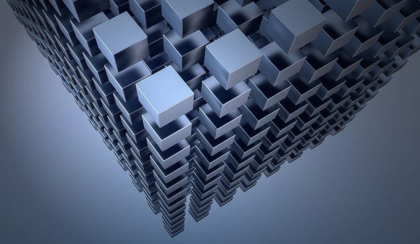 Cubes, arranged, silver, abstract HD wallpaper