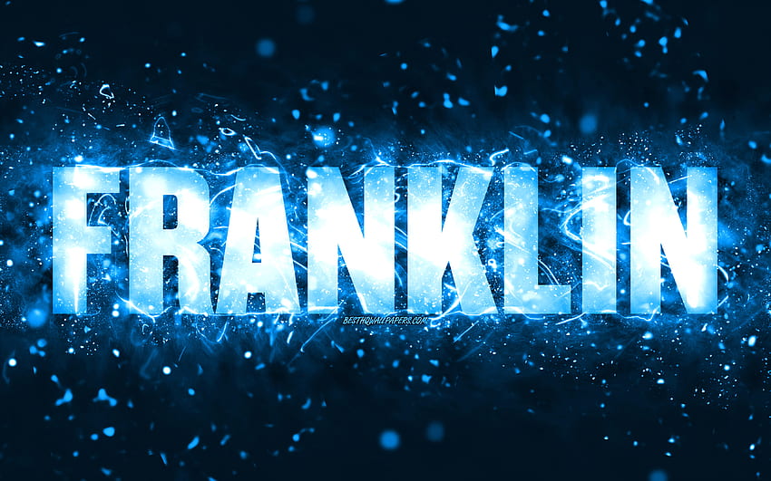 Happy Birtay Franklin, , niebieskie neony, imię Franklin, kreatywne, Franklin Happy Birtay, Franklin Birtay, popularne amerykańskie imiona męskie, z imieniem Franklin, Franklin Tapeta HD