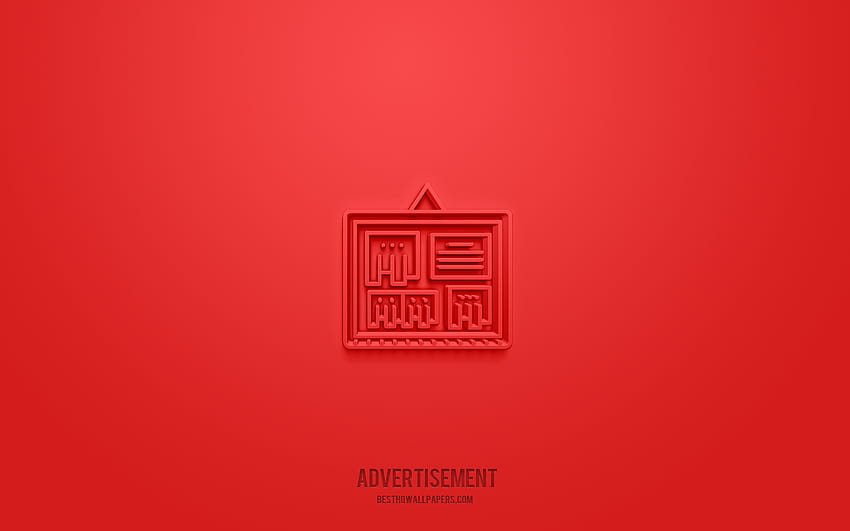 Рекламна 3d икона, червен фон, 3d символи, Реклама, бизнес икони, 3d икони, Рекламен знак, бизнес 3d икони HD тапет