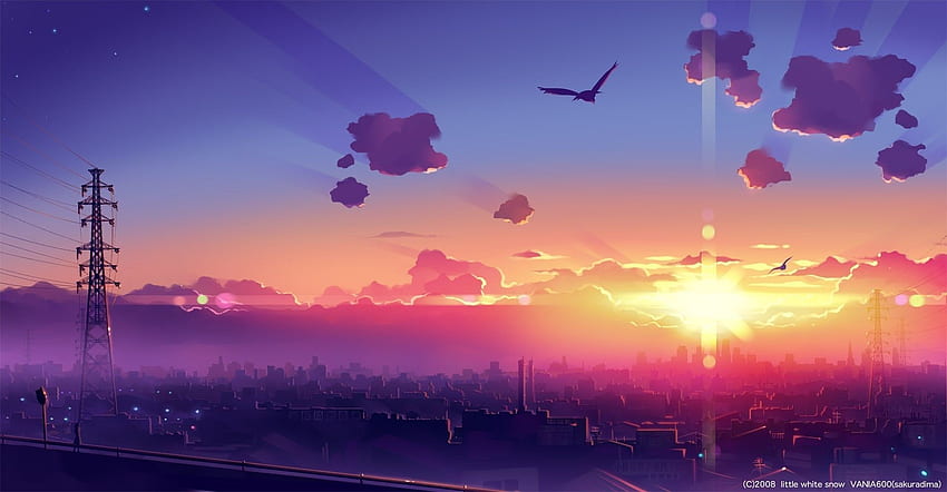 Vania600 pájaros ciudades nubes amanecer/. Paisaje de anime, Paisaje de anime, de anime fondo de pantalla