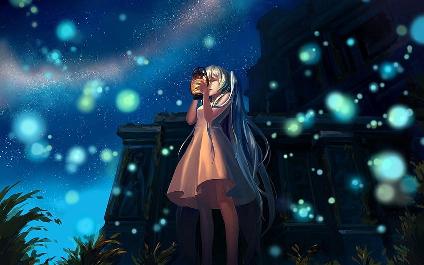 Anime, Night, Shining, Lights, Girl HD wallpaper