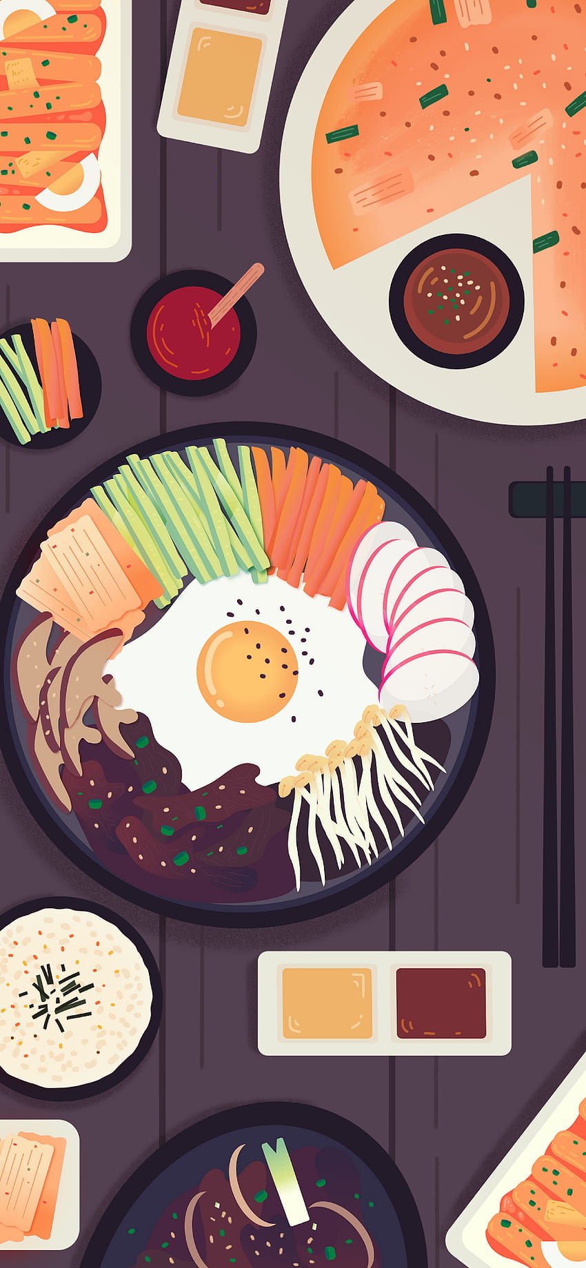 Illustration for iPhone 11, Pro Max, X, 8, 7, 6, Korean Food HD phone wallpaper