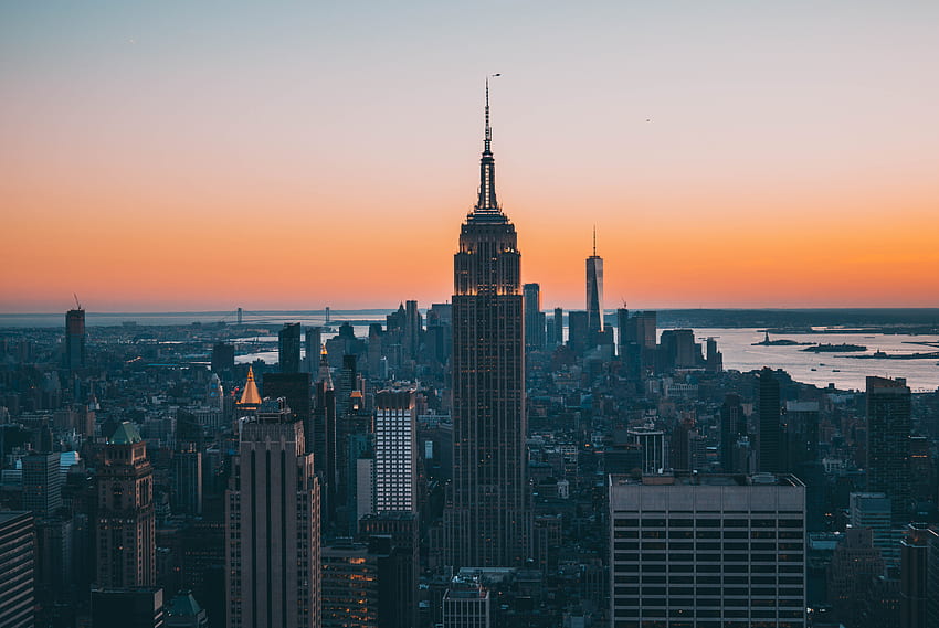 Empire State Building, bangunan, matahari terbenam, kota new york Wallpaper HD