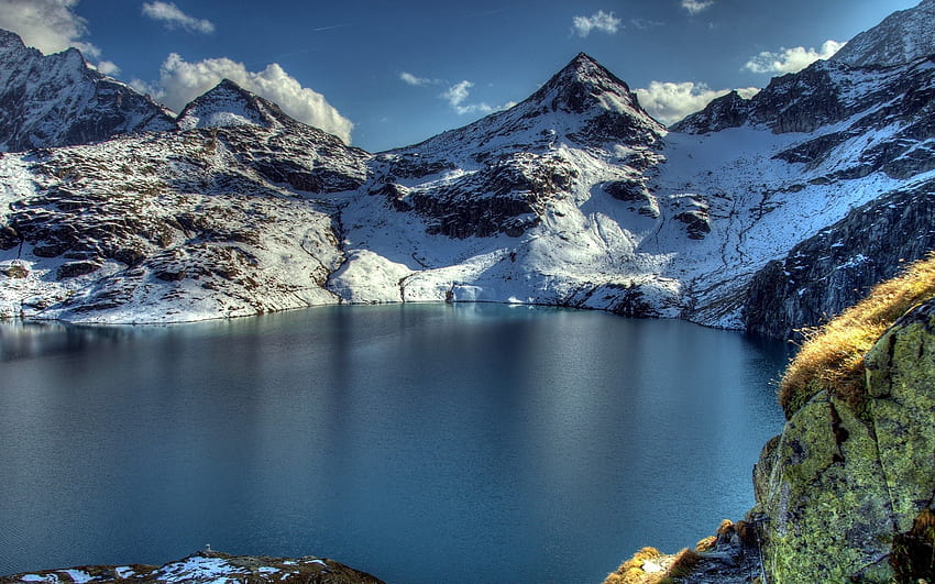 natureza, montanhas, neve, vértice, lago, tops papel de parede HD