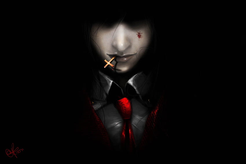 Art Hellsing Alucard demon vampire man cross dark background tie, Male Vampire HD wallpaper