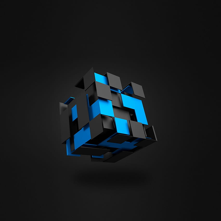 Schwarzer und blauer 3D-Würfel, blaue Würfel HD-Handy-Hintergrundbild