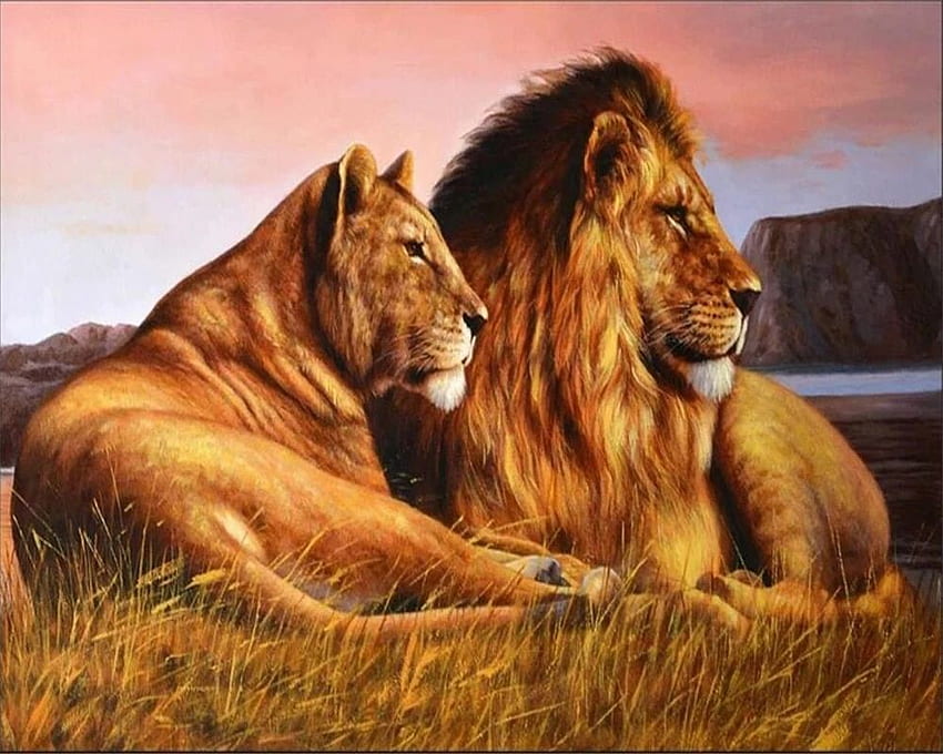 Beibehang Custom African Savanna Lion Ölgemälde Hintergrund Wohnzimmer Schlafzimmer TV Hintergrund Wand 3D. Brauch . 3D HD-Hintergrundbild