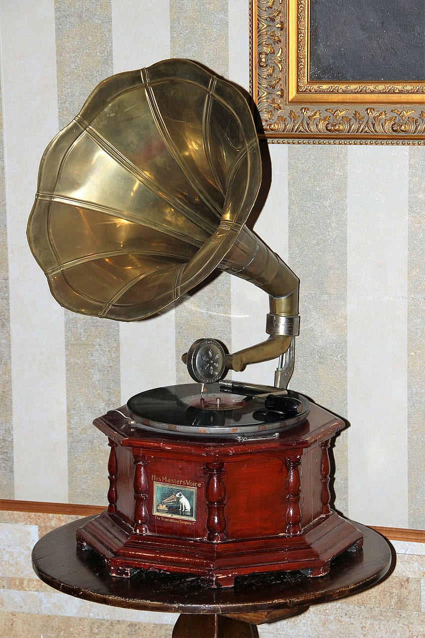 : brown and black gramophone on end table, turntable HD phone wallpaper