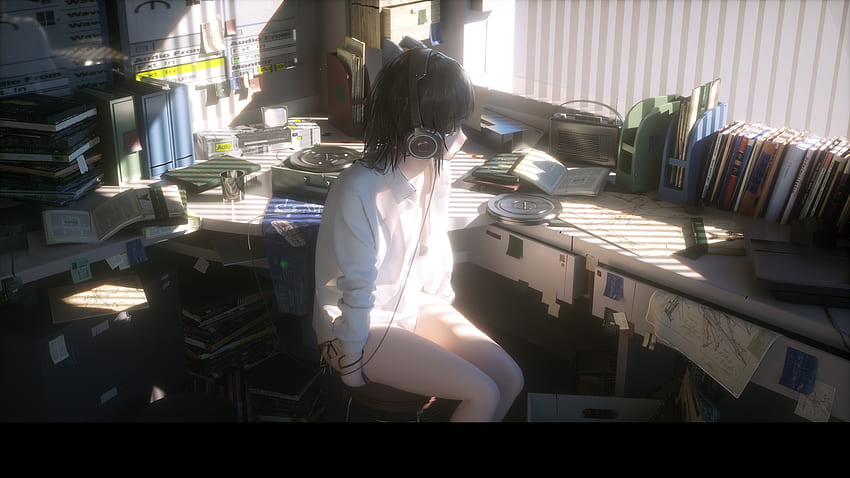 Anime girl, headphone, short hair, original HD wallpaper