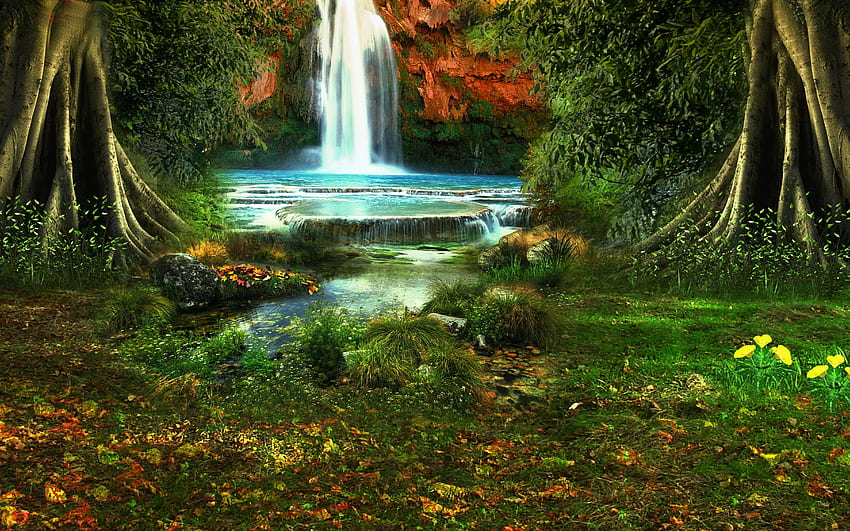 Landschaft, Natur, Bäume, Wasserfall, Vegetation HD-Hintergrundbild