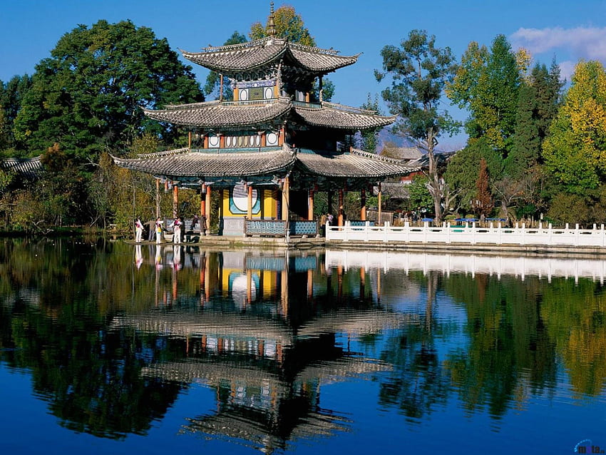 Chiński pałac odbicie w jeziorze, chiński, odbicie, jezioro, pałac Tapeta HD