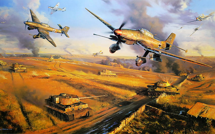 война, ръкопашен бой, изкуство, рисунка, немски самолет, Втората световна война HD тапет