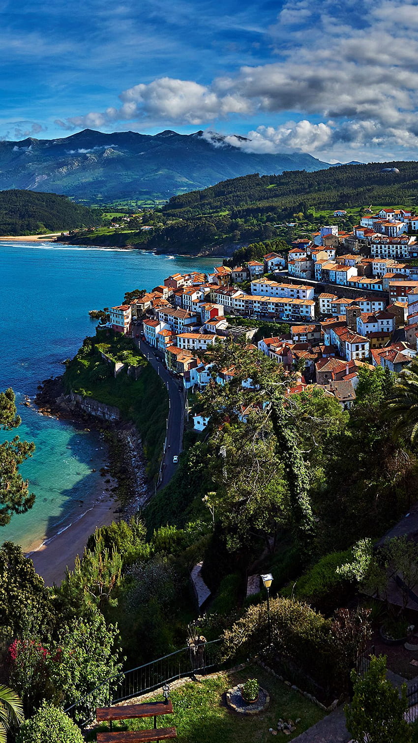 İspanya Lastres Asturias Dağları Sahil Ağaçlar Şehirler HD telefon duvar kağıdı