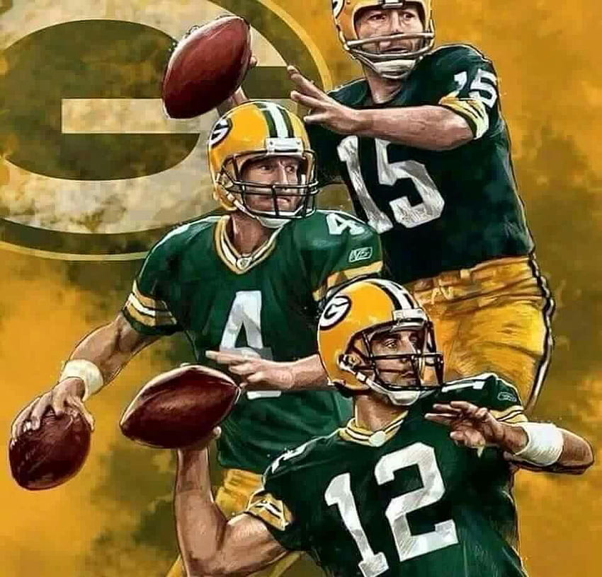 Bart Starr, Brett Favre e Aaron Rodgers. Arte do Green Bay Packers, Arte do Green Bay Packers, Vintage do Green Bay Packers papel de parede HD