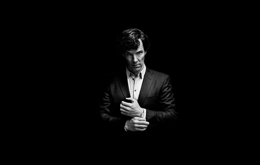 minimalismo, negro, Benedict Cumberbatch, Benedict Cumberbatch, Sherlock, Sherlock BBC, Sherlock Holmes, Sherlock (serie de televisión) para , sección фильмы, Sherlock Holmes Dark fondo de pantalla
