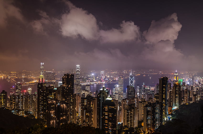 Kota, Kota Malam, Lampu Kota, Pencakar Langit, Megalopolis, Megapolis, Hong Kong, Hong Kong S.a.r Wallpaper HD
