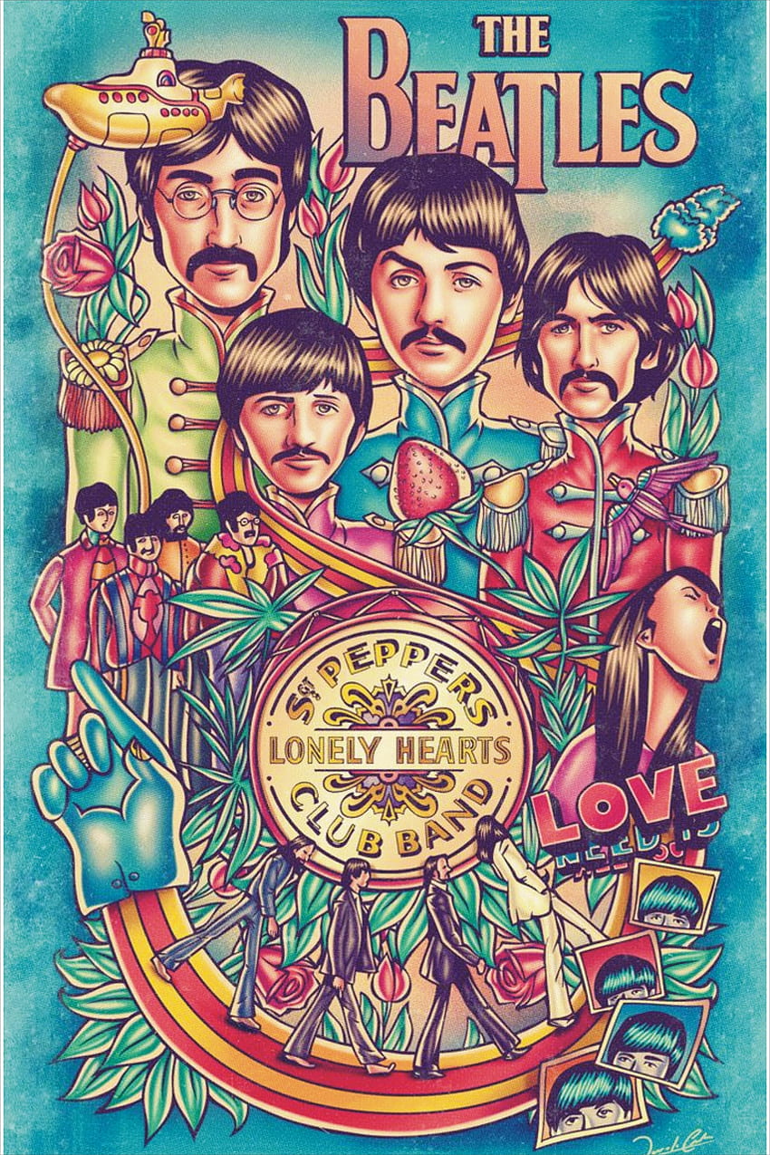 Affiche BEATLES Sgt Peppers Art de groupe de rock, Sgt. Le groupe du club des cœurs solitaires de Pepper Fond d'écran de téléphone HD