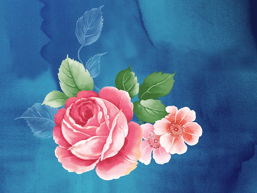 かわいい牡丹の花、青い背景、牡丹の花、アート 高画質の壁紙