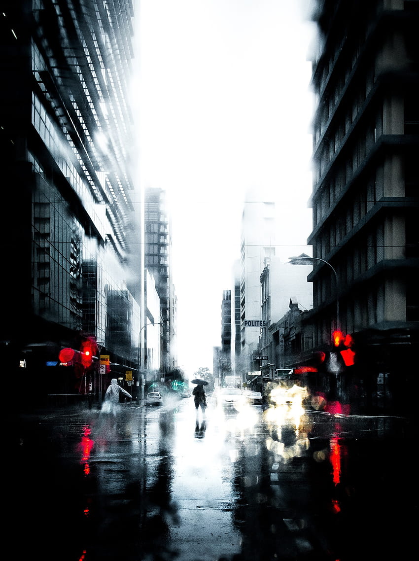 Miasta, deszcz, miasto, sylwetka, samotność Tapeta na telefon HD