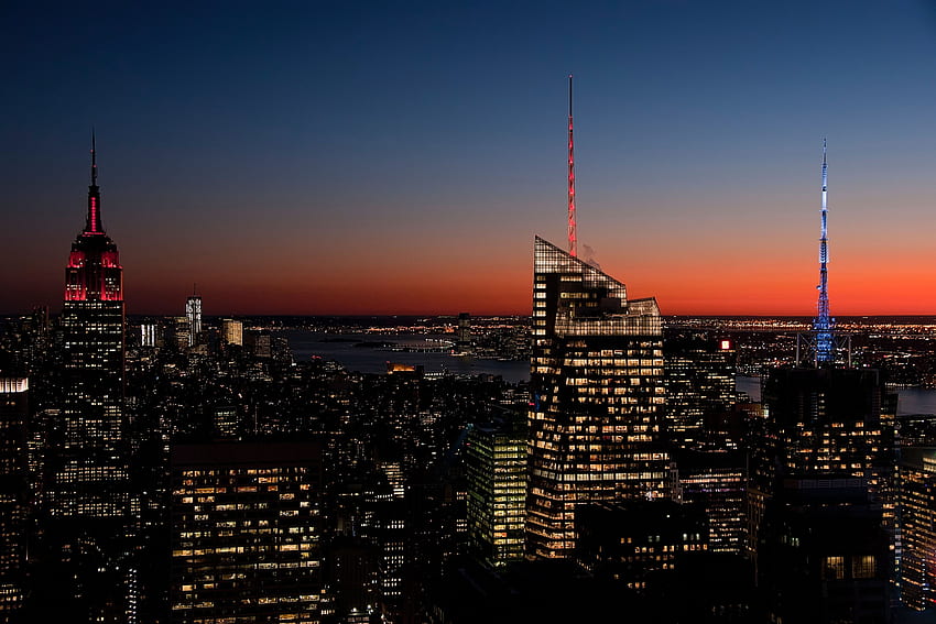 도시, 밤, 미국, 고층 빌딩, 미국, 뉴욕 HD 월페이퍼