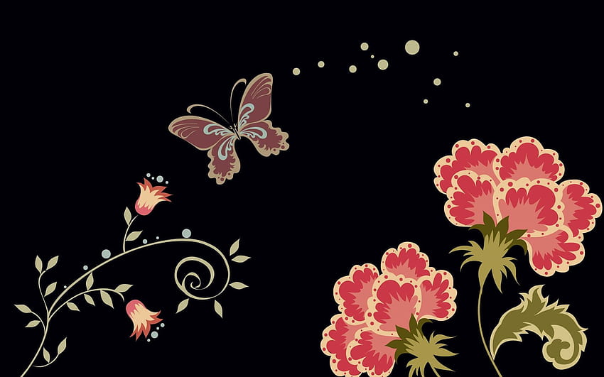 Abstract, Flowers, Fantasy, Patterns, Shine, Brilliance, Butterfly HD wallpaper