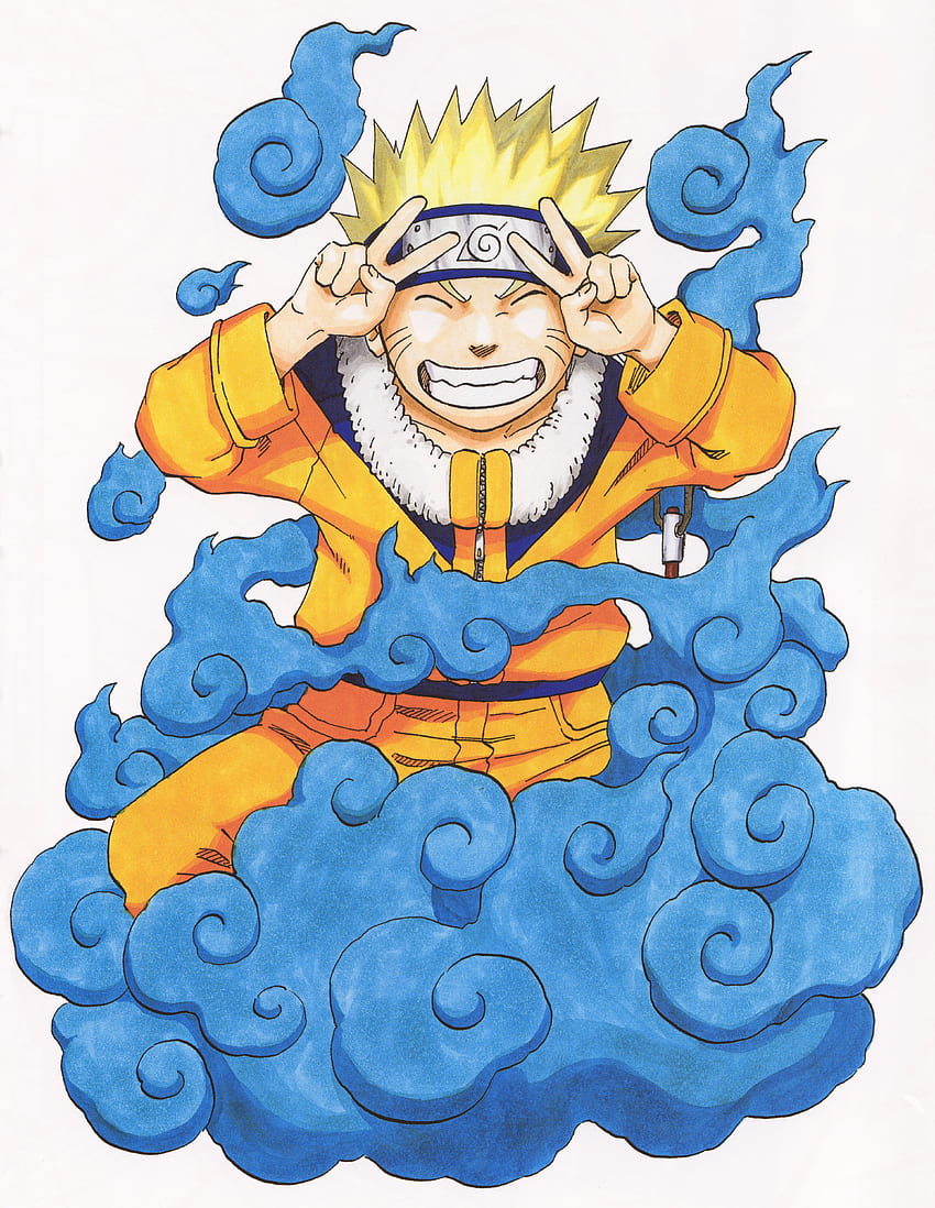 Naruto felice in una nuvola di fumo blu - Sfondo del telefono HD
