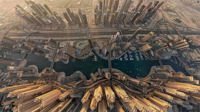 Vista aérea de los rascacielos de la ciudad de Dubai fondo de pantalla