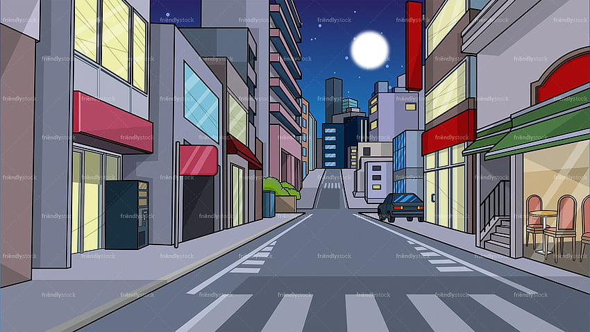 Rua da cidade no fundo da noite Vetor Clipart dos desenhos animados, cidade dos desenhos animados papel de parede HD