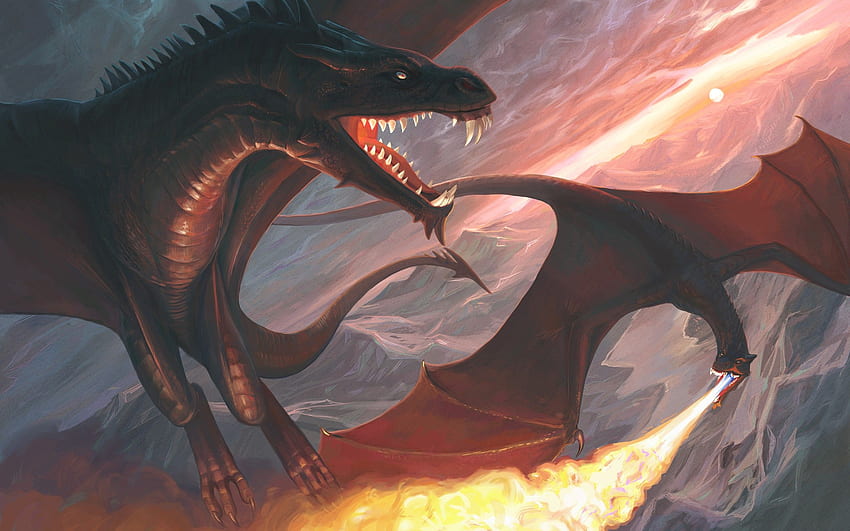 mountains, wings, dragons, flying, fire. .ua, Flying Dinosaur HD wallpaper