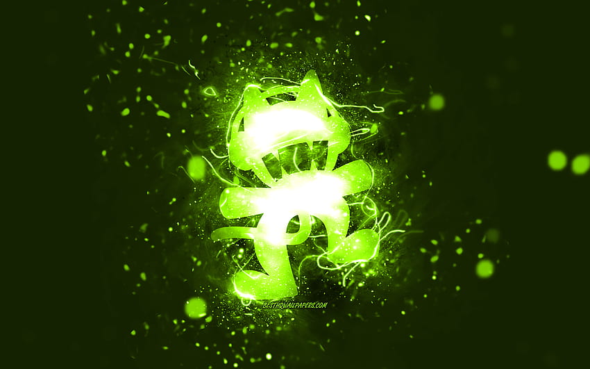 Monstercat lime logo, , canadian DJs, lime neon lights, creative, lime abstract background, Monstercat logo, music stars, Monstercat HD wallpaper