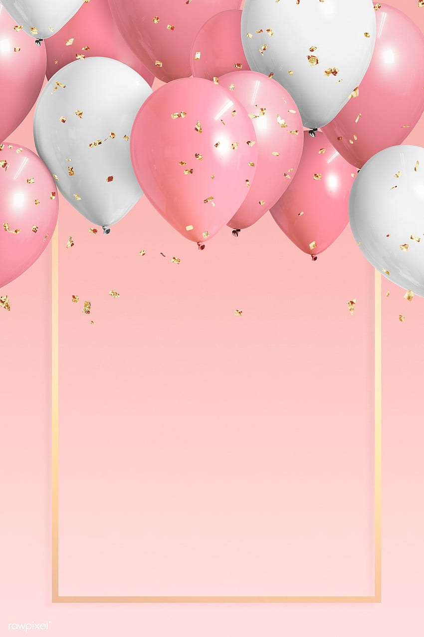 първокласна илюстрация на балони със златна рамка върху розово, Aesthetic Happy Birtay HD тапет за телефон