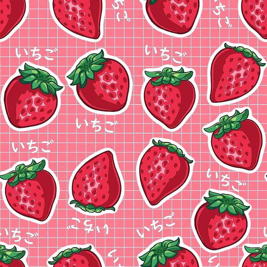 애니메이션 소년과 벚꽃. 딸기 아트, Kawaii, Cute food art, Strawberry Anime HD 전화 배경 화면
