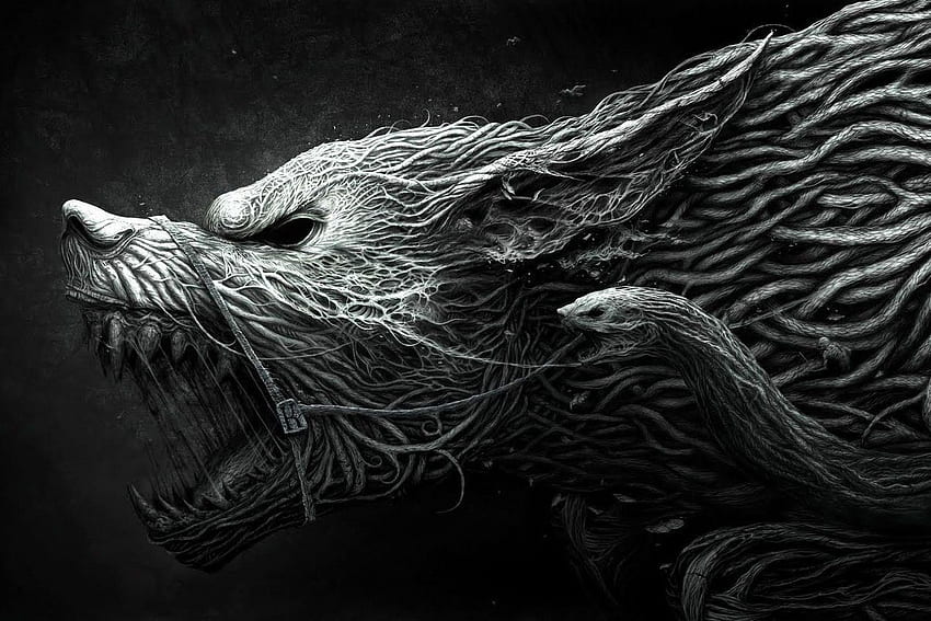 Impression encadrée - Loup démoniaque et serpent Hell Demon Gothic Horror Fond d'écran HD