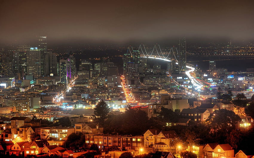Städte, Nacht, USA, Gebäude, Nebel, Baugewerbe, Vereinigte Staaten, Kalifornien, San Francisco HD-Hintergrundbild