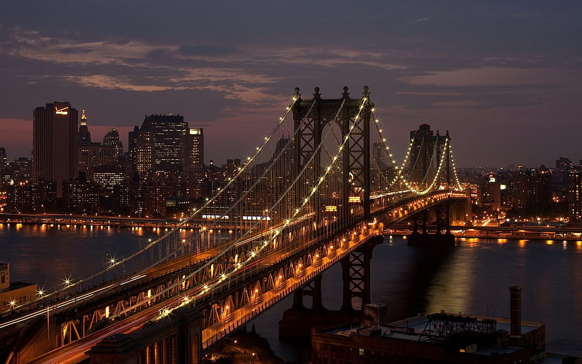 Puente de Manhattan Nueva York EE.UU. Noche, Noche de Nueva York fondo de pantalla