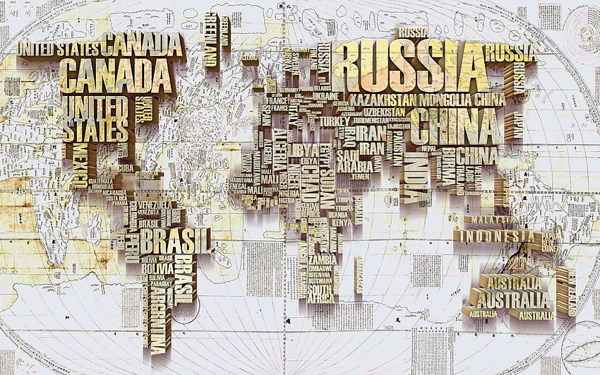 Mapa mundial de tipografía 3D, concepto de mapa mundial, ilustraciones - fondo de pantalla