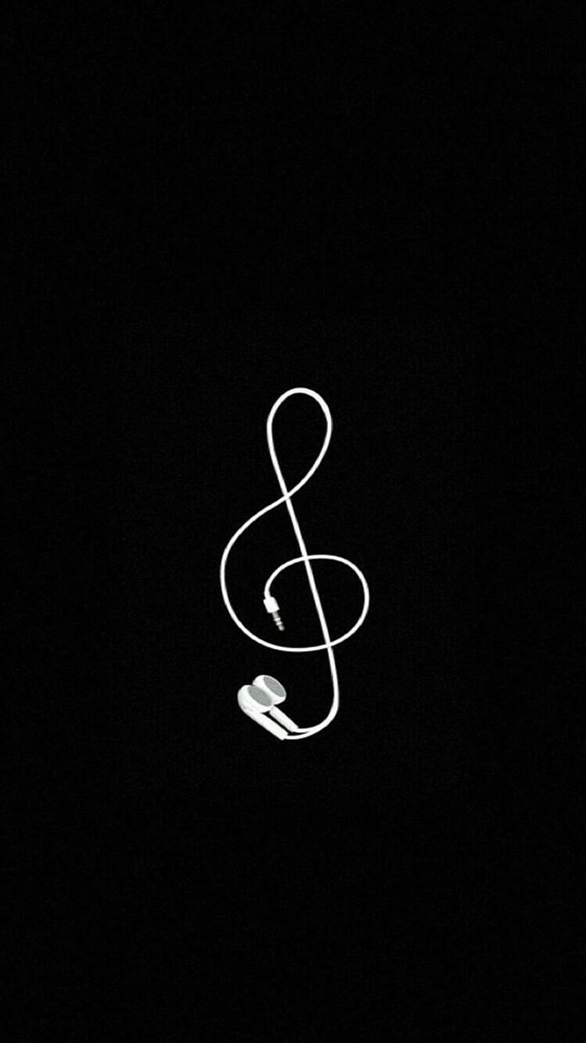 Musik sederhana treble clef earphone hitam dan putih iPhone, Android wallpaper ponsel HD